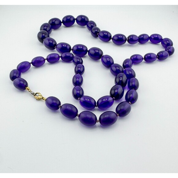 Vintage Signed Japan Purple Lucite Bead Necklace 1960s Retro Mod Statement - Picture 4 of 12